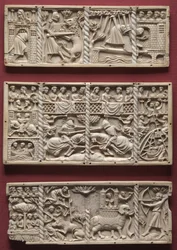 Three Panels from a Casket with Scenes from Courtly Romances, c.1330-1350