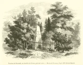 Tomb of Sismondi, at the Cemetery of Chenes, near Geneva (engraving)
