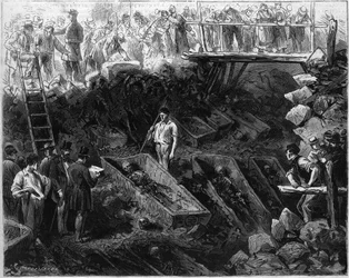 Tombs discovered rue de montagne Sainte Genevieve while digging a sewer