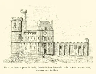 Tower and Gate of Nesle, Facsimile of a Drawing by Louis Le Vau, Made in 1665, Preserved in the Archives