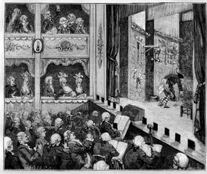 Toussaint-Gaspard Taconet, comic actor (1730-1774) in a show by Jean-Baptiste Nicolet - illustration in 