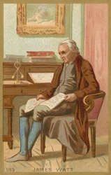 Trade card depicting a portrait of James Watt