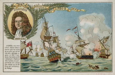 Trade card with an image depicting the Battle of Lagos
