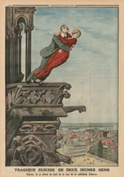 Tragic suicide of two young people from the tower of the cathedral in Antwerp, back cover illustration from 