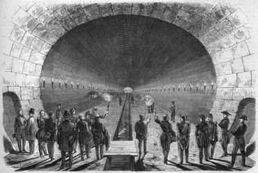 Transformations of Paris Under the Second Empire, Haussmann Paris. The Sewer from the Strasbourg Train Station to the Seine: View Taken from the Grand Room on the Day of the Inauguration of the Boulevard de Sebastopol. Visit of General Espinasse Minister