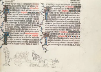 Transporting belongings in an ox-drawn cart, unfinished miniature from The Bible of Jean de Sy, c.1355
