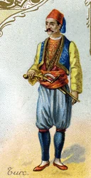 Turkish Man. Series of 25 Advertising Chromos for the Dijon Manufacture of Biscuits Pernot, created in 1869. Detail of the Characters in Traditional Costume