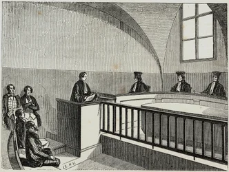 Une these at the school of law in Paris - Engraving in 