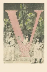 A boy and a girl holding snowshoes, a girl with a hoop