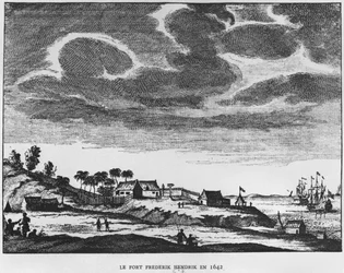 View of Fort Frederik Hendrik, Mauritius, in 1642, Illustration from Le Premier Etablissement Neerlandais a Maurice by Prince Roland Bonaparte