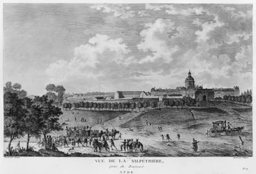 View of Hopital La Salpetriere, Transport of Prostitutes, Paris, engraved by Duparc, after a drawing by Savard, c.1790