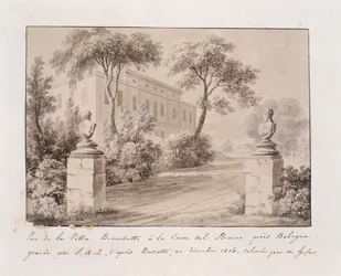 View of Villa Bianchetti in Croce del Biacco near Bologna (coloured engraving)