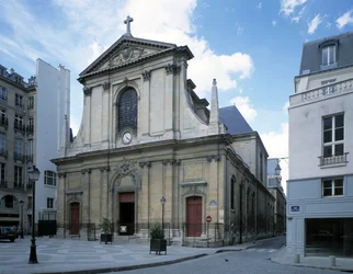 View of the Basilica of Notre-Dame (Notre Dame) of Victoires in Paris
