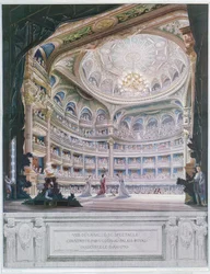 View of the Comedie Francaise Theatre in 1790, after an original by Gaudet and Prudent