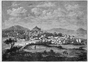 View of the city of Adoua, capital of the Tiger region of Ethiopia. Engraving from 1896 in 