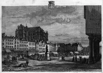 View of the city of Beauvais in the Oise. Engraving from 1880 in La republique illustree private collection.