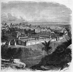 View of the city of Jerusalem before the destruction of the temple. Engraving in Histoire des Papes-Rois-Queen and Empereurs a travers les centuries by Maurice Lachatre