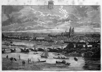 View of the City of Tours in the Indre-et-Loire. Engraving from 1880 in 
