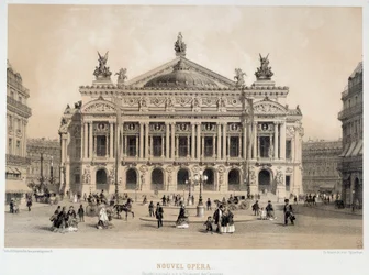 View of the Facade of the Opera Garnier in Paris Overlooking the Boulevard des Capucines. From 19th Century Watercolour