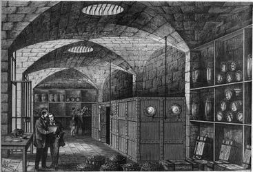 View of the Tightening, located in the cellars of the Louvre, where the silver destined for Germany is stored. France had to pay compensation for its defeat during the War of 1870