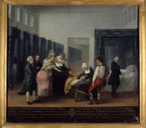 Visit of Mr. and Mrs. Necker to the Invalides Hospital - French School, Museum of Public Assistance, late 18th century