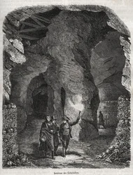 Visit of the Catacombs of Paris in the 19th century - Engraving in 
