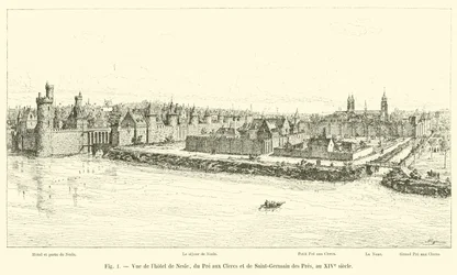 View of the Hotel de Nesle, the Pre aux Clercs, and Saint-Germain des Pres, in the 14th Century