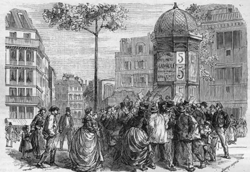 View of Boulevard Pigalle in Paris Where the Crowd Gathers Around a Newspaper Kiosk During the Sale of 