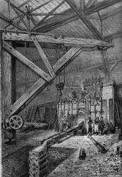War of 1870: the melting of the canon Petity Moniteur, financed by the readers of the newspaper, in the workshops of Messrs. Broquin and Laine in Paris