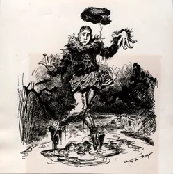 William Hearst, Press Journalist with Sensation, Represented as Scarecrow in the Mud - Caricature of Harper