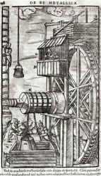 Winch for getting water from a mine, illustration from De Re Metallica by Georg Bauer known as Agricola, 1561