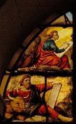 Window Charnier-2 Depicting the Evangelists with the Miracle of the Host: St. Luke and St. John