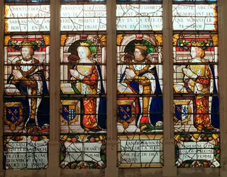 Window Depicting Jacques de Bourbon, Jeanne de Chatillon-Saint-Pol, Jean I de Bourbon and Catherine, Comtesse de Vendome