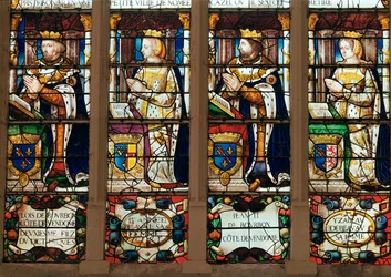 Window Depicting Louis de Bourbon, Jeanne de Laval, Jean II de Bourbon and Isabelle de Beauvau