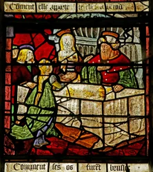 Window depicting Saint John the Baptist and Herod receiving his Head