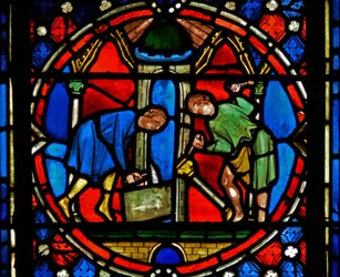 Window n2-C depicting St Austremoine building the church at Issoire