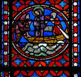 Window s1-R depicting a scene from St Bonnet
