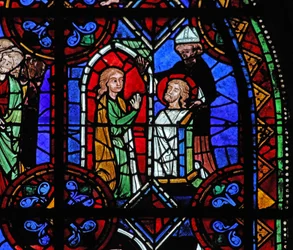 Window depicting A pilgrim before the relic of St Julien of Brioude