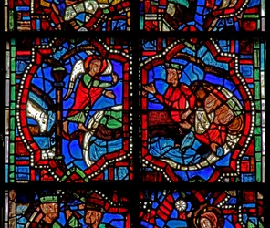Window w100b depicting the Magi are warned in a dream