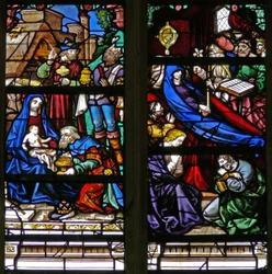 Window depicting the Adoration of the Magi and the death of the Virgin