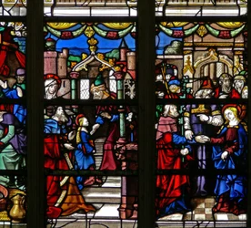 Window depicting the Virgin Mary - Her Marriage; the Temple