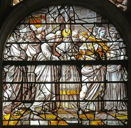 Window w10 depicting the Mystic Marriage of the Virgin (designs by Durer)