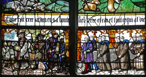 Window w120 depicting Members of the Confrérie de Charité