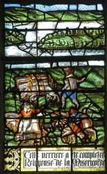 Window depicting a scene on the banks of the Seine