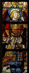 Window depicting St Michael a bishop, a Montmorency and other donors