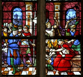 Window w1 depicting the Crowning with thorns and mocking
