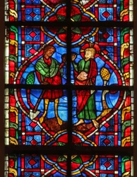 Window depicting Cain is condemned