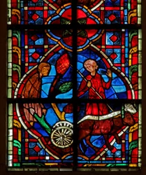 Window depicting labourers