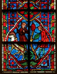 Window depicting labourers