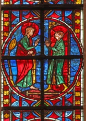 Window depicting St James and the magician Hermogenes apprentice Philetus